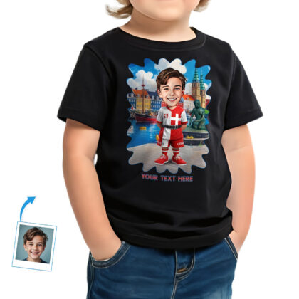 Toddler Boy’s Denmark Culture Custom Image T‑Shirt – Personalized Photo Portrait in Danish Flag Attire | Kid’s Heritage Keepsake Gift Custom Gifts - Denmark Culture www.customywear.com 2