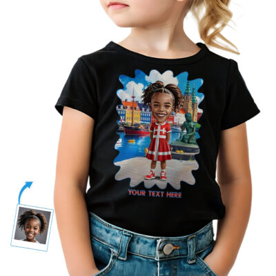 Personalized Toddler Girl Denmark T-Shirt – Custom Danish Flag Dress Photo Tee, Soft Cotton Cultural Keepsake Gift Toddler Girl T-shirts www.customywear.com
