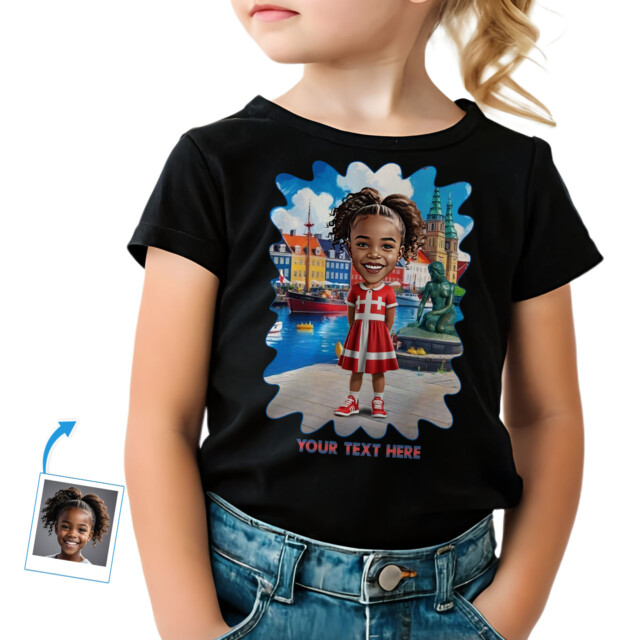 Hlavní obrázek produktu Personalized Toddler Girl Denmark T-Shirt - Custom Danish Flag Dress Photo Tee, Soft Cotton Cultural Keepsake Gift