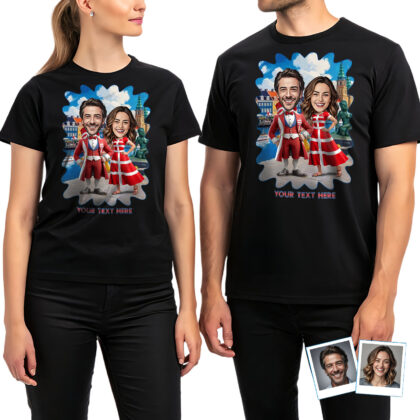 Custom Denmark Themed T‑Shirts for Couples – Matching Photo Art in Danish Flag Attire & Vibrant Heritage Design, Soft 100% Cotton & DTG Print Couple www.customywear.com 2