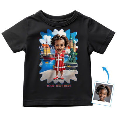 Personalized Toddler Girl Denmark T-Shirt – Custom Danish Flag Dress Photo Tee, Soft Cotton Cultural Keepsake Gift Toddler Girl T-shirts www.customywear.com 2