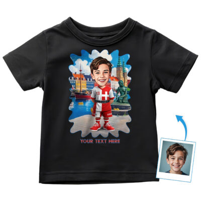 Toddler Boy’s Denmark Culture Custom Image T‑Shirt – Personalized Photo Portrait in Danish Flag Attire | Kid’s Heritage Keepsake Gift Toddler Boy T-shirts www.customywear.com 2
