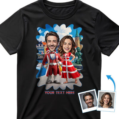 Custom Denmark Themed T‑Shirts for Couples – Matching Photo Art in Danish Flag Attire & Vibrant Heritage Design, Soft 100% Cotton & DTG Print T-shirts for Couple www.customywear.com 2