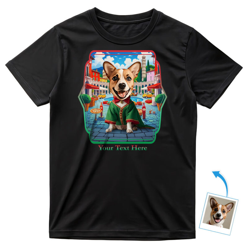 Custom Italian Flag T-Shirt Featuring Your Pet – Personalized Pet Photo Tee with Italy-Inspired Design for Animal Lovers Pet www.customywear.com