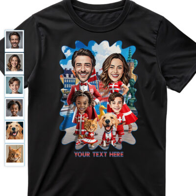 Personalized Denmark Souvenir Shirt – Custom Photo as Danish Flag Character with Cultural Background for All Ages Family www.customywear.com 2