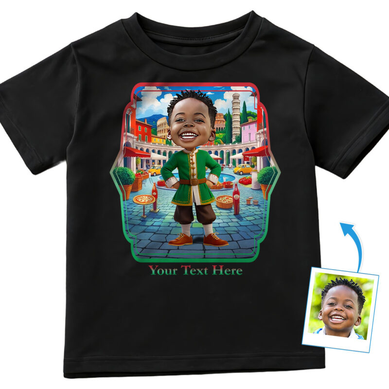Custom Italian Flag T-Shirt for Boys – Personalized Photo Tee with Italian Flag Design, Ideal Gift for Young Italian Culture Enthusiastscustomywear