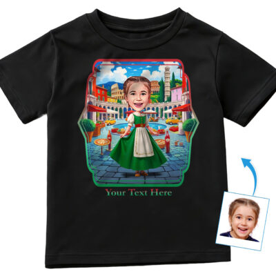 Custom Italian Flag T-Shirt for Girls – Personalized Face-in-Flag Tee Gift for Young Italy Lovers & Cultural Travel Enthusiasts Girl's T-shirts www.customywear.com 2