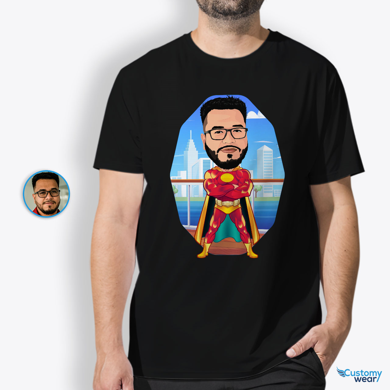 1a - create personalized T-shirt - Custom Poster - Portrait art - Pet portrait with your photo - Customywear Gepersonaliseerde Mannelijke Superheld Aangepaste Shirt | Maak Je Eigen Held Tee