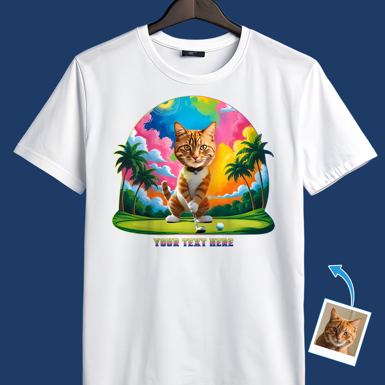 A1 - Main 4 - white - Cat- Transform-your-cat-photo-into-custom-tshirt-customywear-customy-wear-custom-wear Gepersonaliseerde hardloop-T-shirt met foto van huisdier - gepersonaliseerde grappige hardloop-T-shirt voor dierenliefhebbers en buitenenthousiastelingen