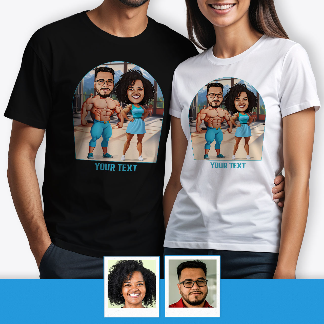 C - COUPLE 23 - create personalized T-shirt for couple - Customywear - customy wear Custom Caveman Couples Shirt - Transform Your Photo into Primitive Matching Tee