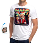 Custom Christmas DJ T-Shirt – Transform Your Photo into Santa DJ Spinning Holiday Mixes T-shirts For Men www.customywear.com 2
