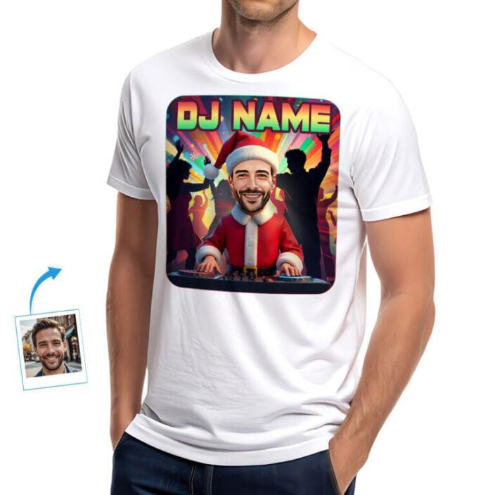 Custom Christmas DJ T-Shirt – Transform Your Photo into Santa DJ Spinning Holiday Mixes (1)