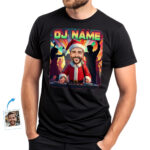 Custom Christmas DJ T-Shirt – Transform Your Photo into Santa DJ Spinning Holiday Mixes T-shirts For Men www.customywear.com 4