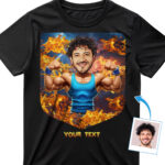 Custom Muscle T-Shirt – Turn Your Photo Into a Bodybuilder Flexing in Fire – Personalized Workout Tee for Men T-shirts For Men www.customywear.com 3