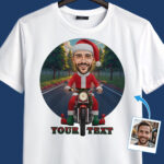Santa Riding Motorcycle Christmas Tee – Custom Biker Santa Claus T-Shirt for Festive Riders T-shirts For Men www.customywear.com 3