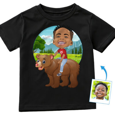 Maglietta personalizzata per ragazzi con orso da cavalcare | Maglietta divertente personalizzata per bambini www.customywear.com 2