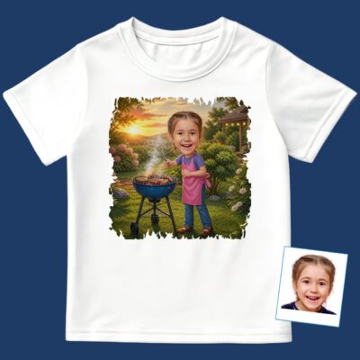 Custom BBQ Kid T-Shirt – Personalized Outdoor Cooking Tee for Youth Girl's T-shirts www.customywear.com 2