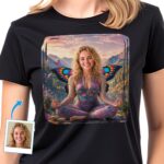 Aangepast vlinder yoga T-shirt voor vrouwen | Gepersonaliseerd T-shirt geïnspireerd op de natuur T-shirts voor dames www.customywear.com 2