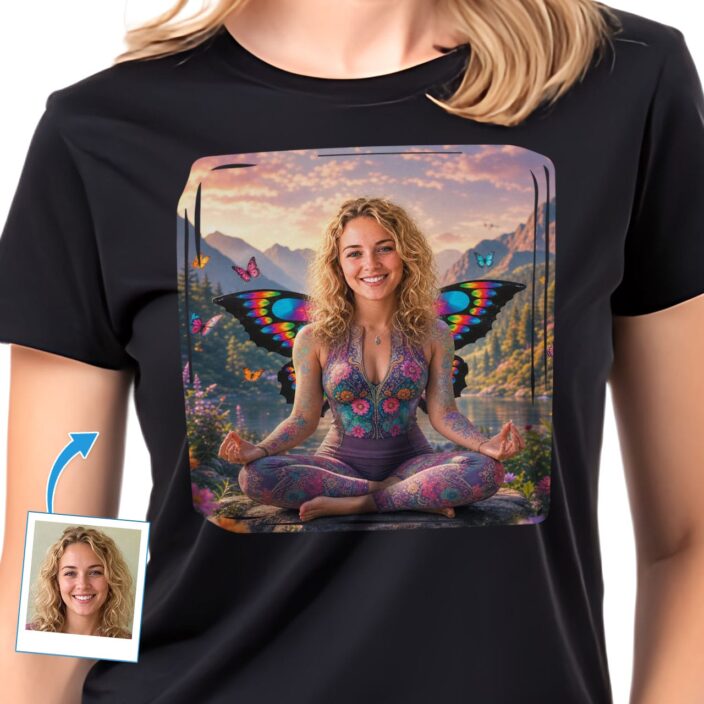 Custom Butterfly Yoga Woman T-Shirt Personalized Nature-Inspired Tee (3)
