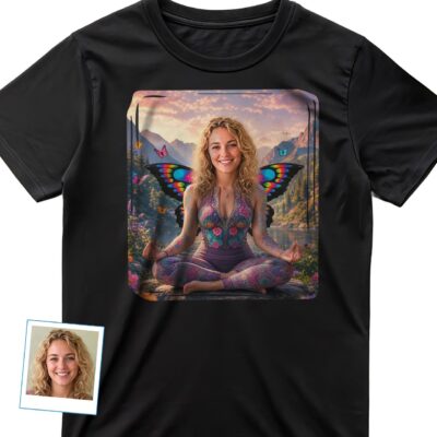 Aangepast vlinder yoga T-shirt voor vrouwen | Gepersonaliseerd T-shirt geïnspireerd op de natuur T-shirts voor dames www.customywear.com 2
