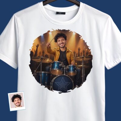 Custom Drummer Portrait Tee | Personalized Musician T-shirt T-shirts For Men www.customywear.com 2
