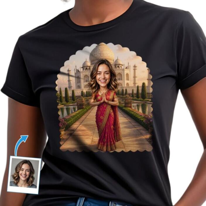 Custom Indian Saree T-Shirt for women - India Taj mahal travel tee (7)