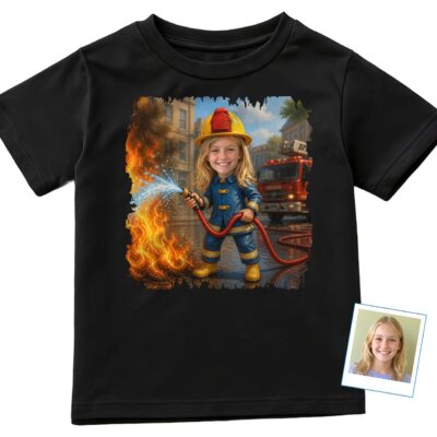 Personalized Firefighter Youth Tee – Transform Your Photo into Custom Fireman T-Shirt Girl's T-shirts www.customywear.com 2