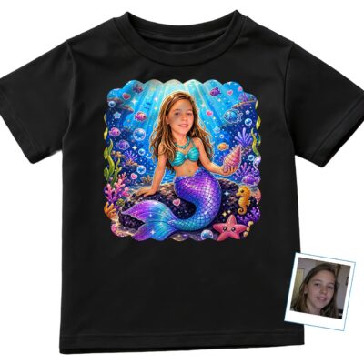 Personalized Mermaid Girl Youth T-Shirt | Custom Underwater Adventure Tee Girl's T-shirts www.customywear.com 2