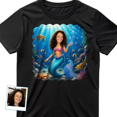 Transformez votre photo en un t-shirt personnalisé Little Mermaid – Cadeaux de sirène parfaits T-shirts pour femmes www.customywear.com 2